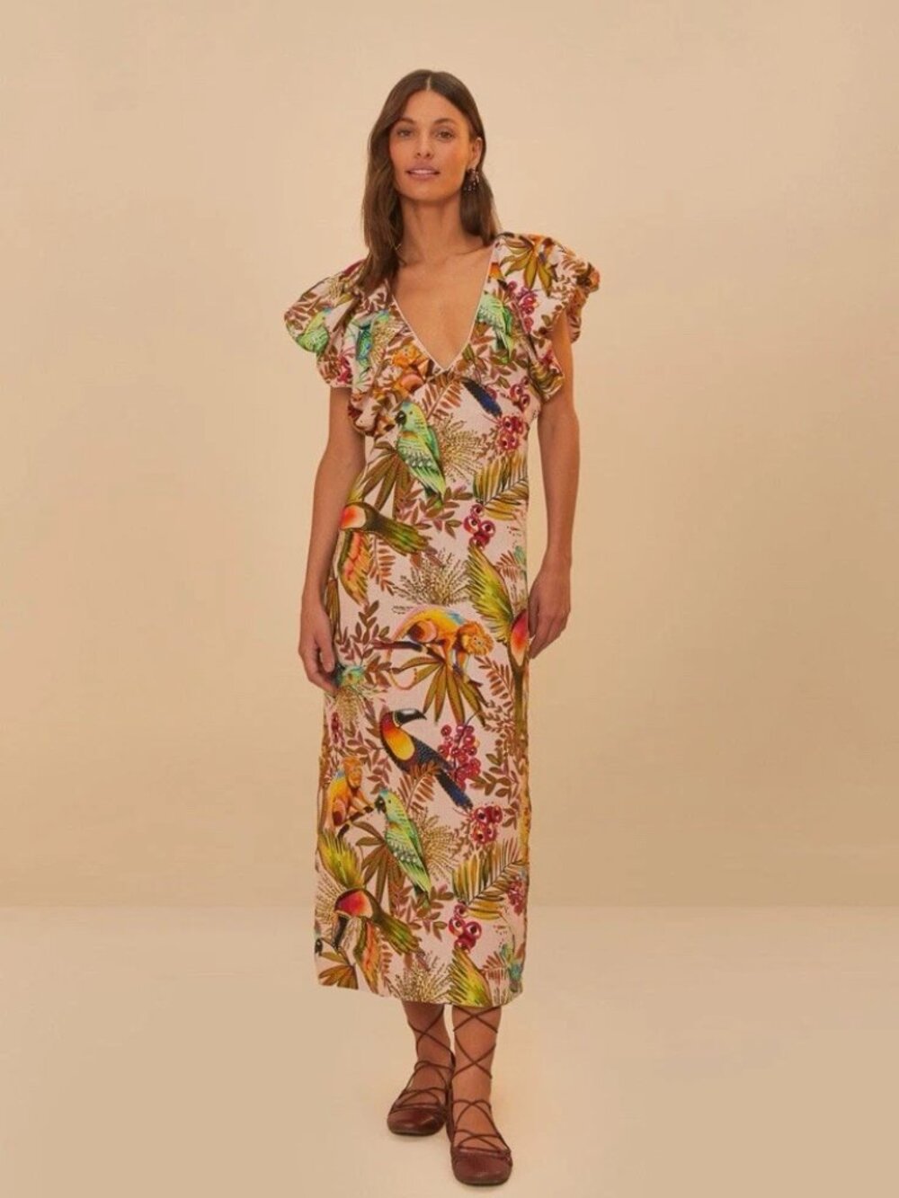 Farm Rio Jungle Pink Sleeveless Midi Dress